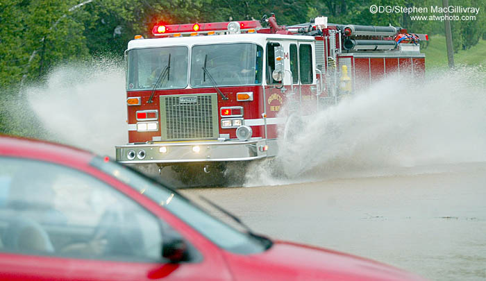 Racing through the flooded streets